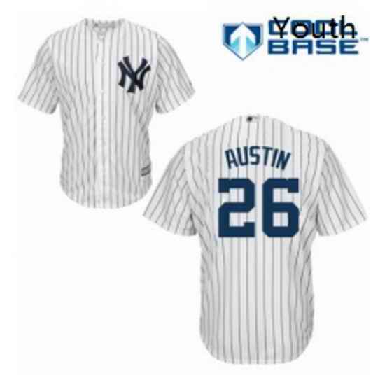 Youth Majestic New York Yankees 26 Tyler Austin Authentic White Home MLB Jersey